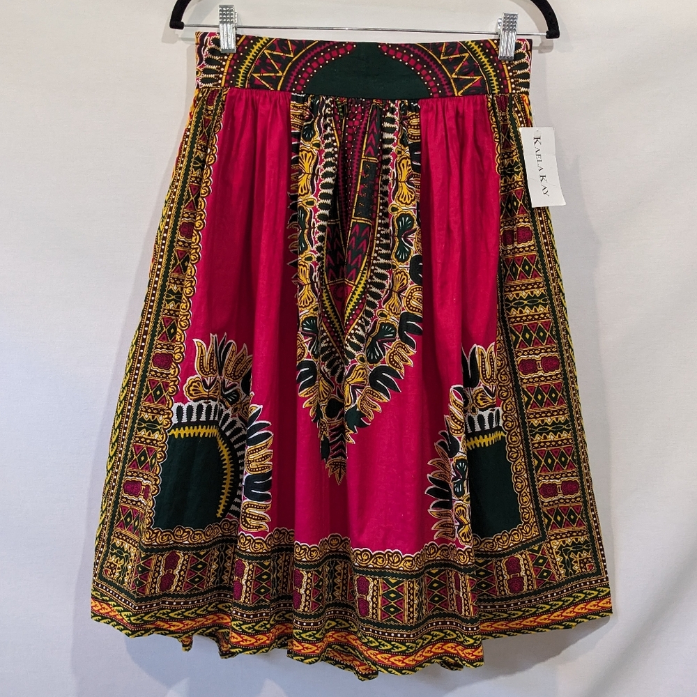 NWT Kaela Kay Bright 100% Cotton Skirt with Pockets Size 6 Small